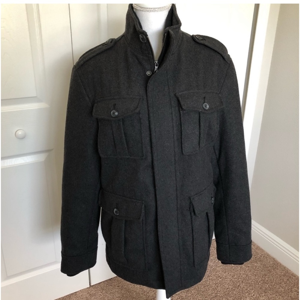 ๐ Merona Charcoal Black Wool Blend Full Zip & Button Up Winter Coat Jacket, Sz S - Picture 4 of 14